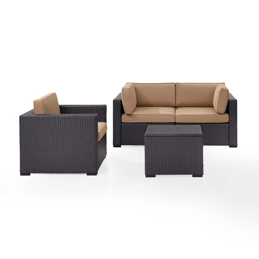 Biscayne 4Pc Outdoor Wicker Conversation Set Mocha/Brown - Arm Chair, Coffee Table, & 2 Corner Chairs