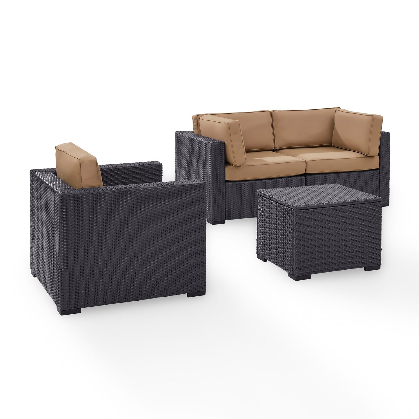 Biscayne 4Pc Outdoor Wicker Conversation Set Mocha/Brown - Arm Chair, Coffee Table, & 2 Corner Chairs