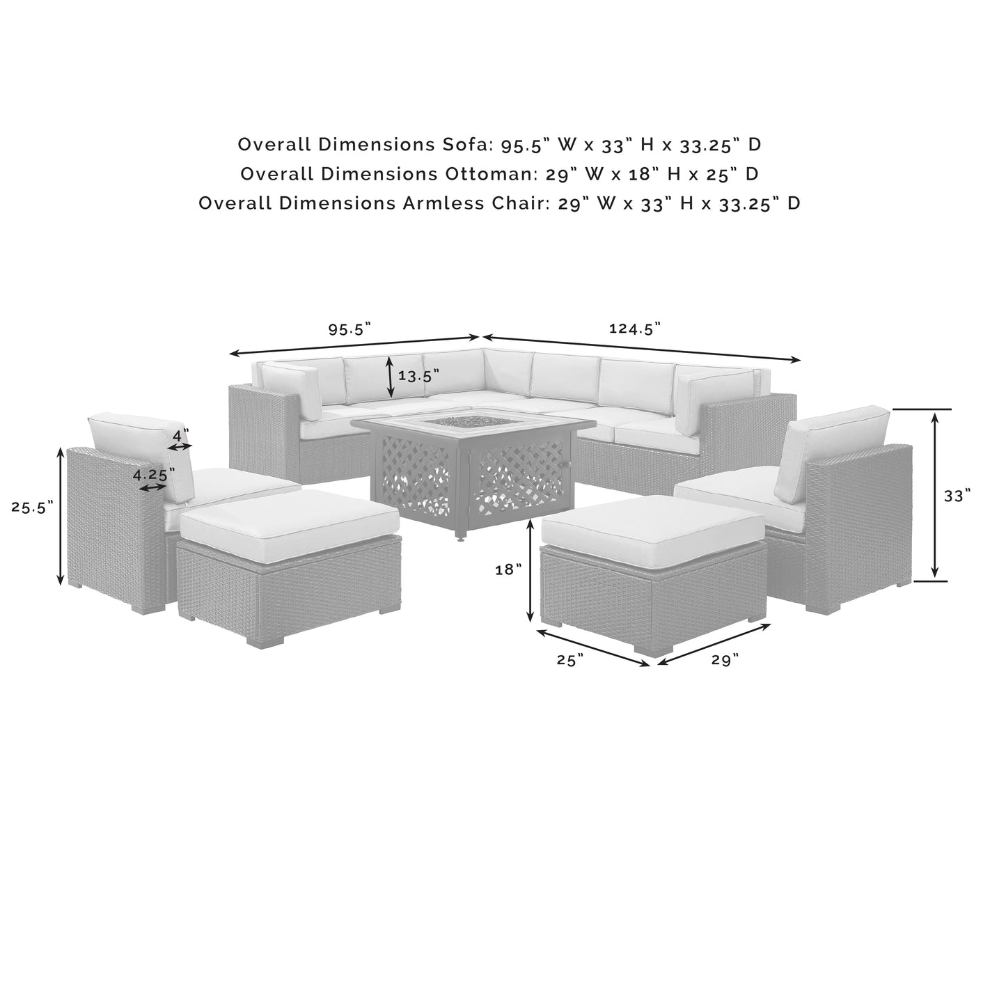 Biscayne 8Pc Outdoor Wicker Sectional Set W/Fire Table Mocha/Brown - 3 Loveseats, 2 Armless Chairs, 2 Ottomans, & Tucson Fire Table