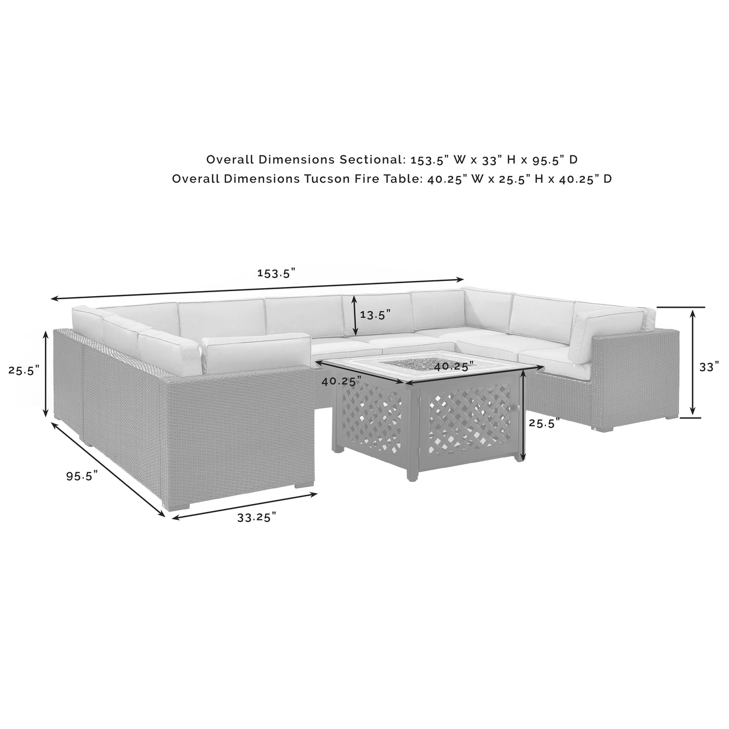 Biscayne 6Pc Outdoor Wicker Sectional Set W/Fire Table Mocha/Brown - Armless Chair, Tucson Fire Table, & 4 Loveseats