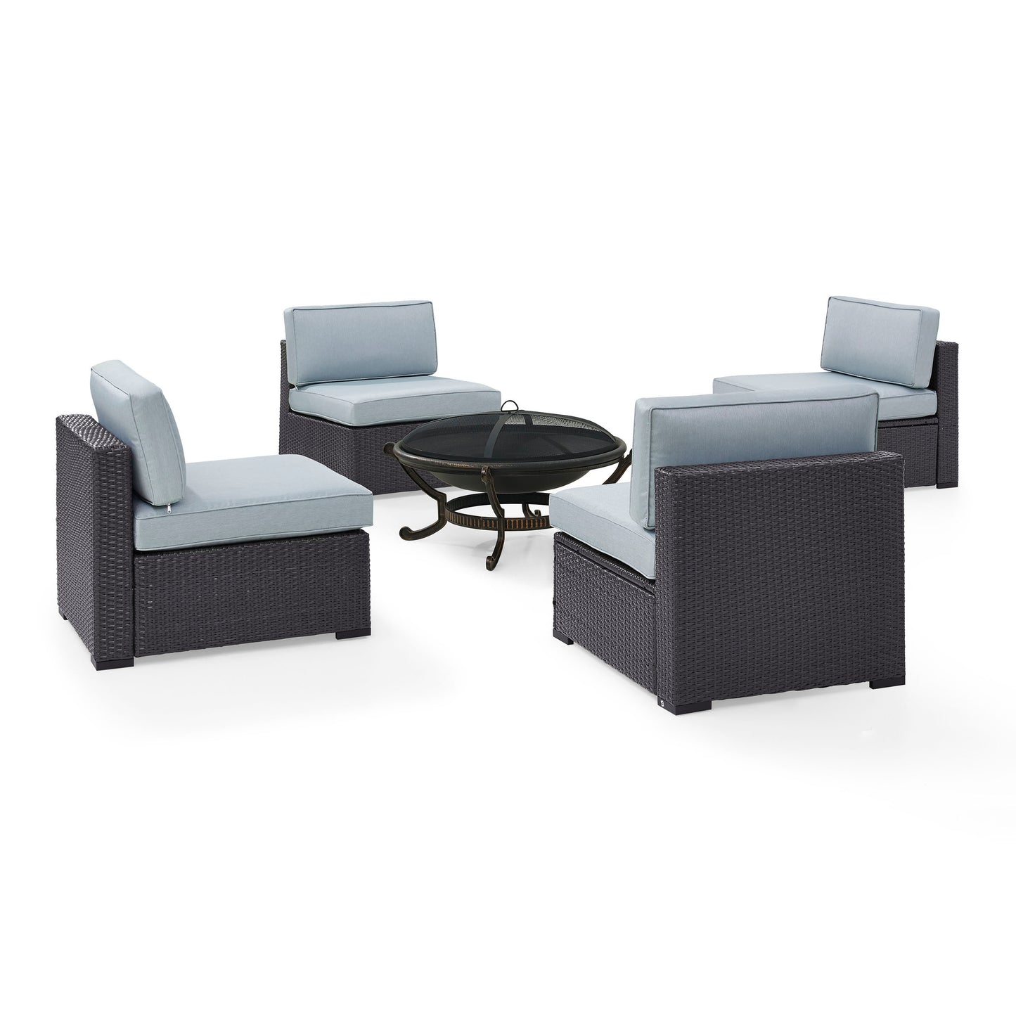 Biscayne 5Pc Outdoor Wicker Conversation Set W/Fire Pit Mist/Brown - Ashland Firepit & 4 Armless Chairs