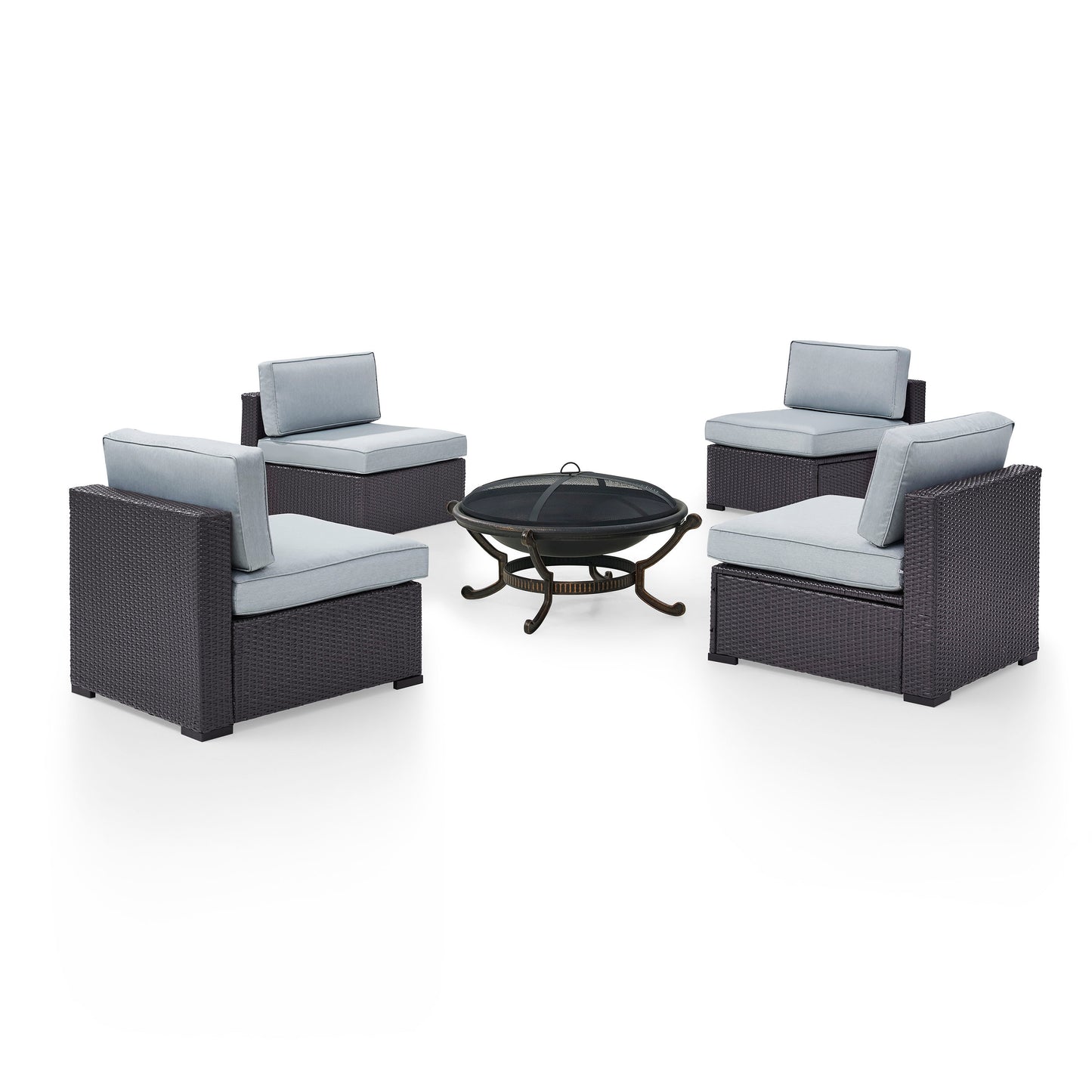 Biscayne 5Pc Outdoor Wicker Conversation Set W/Fire Pit Mist/Brown - Ashland Firepit & 4 Armless Chairs