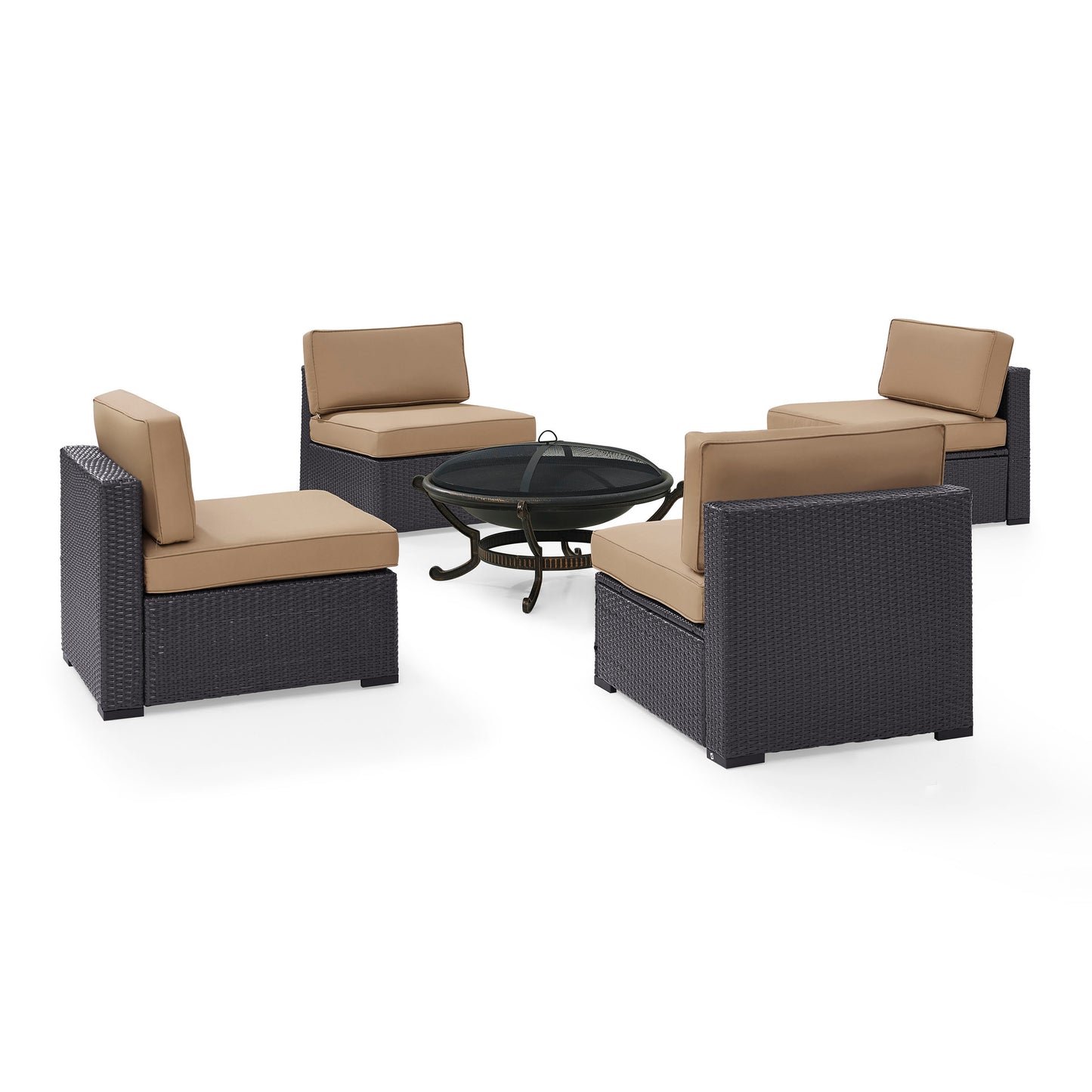 Biscayne 5Pc Outdoor Wicker Conversation Set W/Fire Pit Mocha/Brown - Ashland Firepit & 4 Armless Chairs