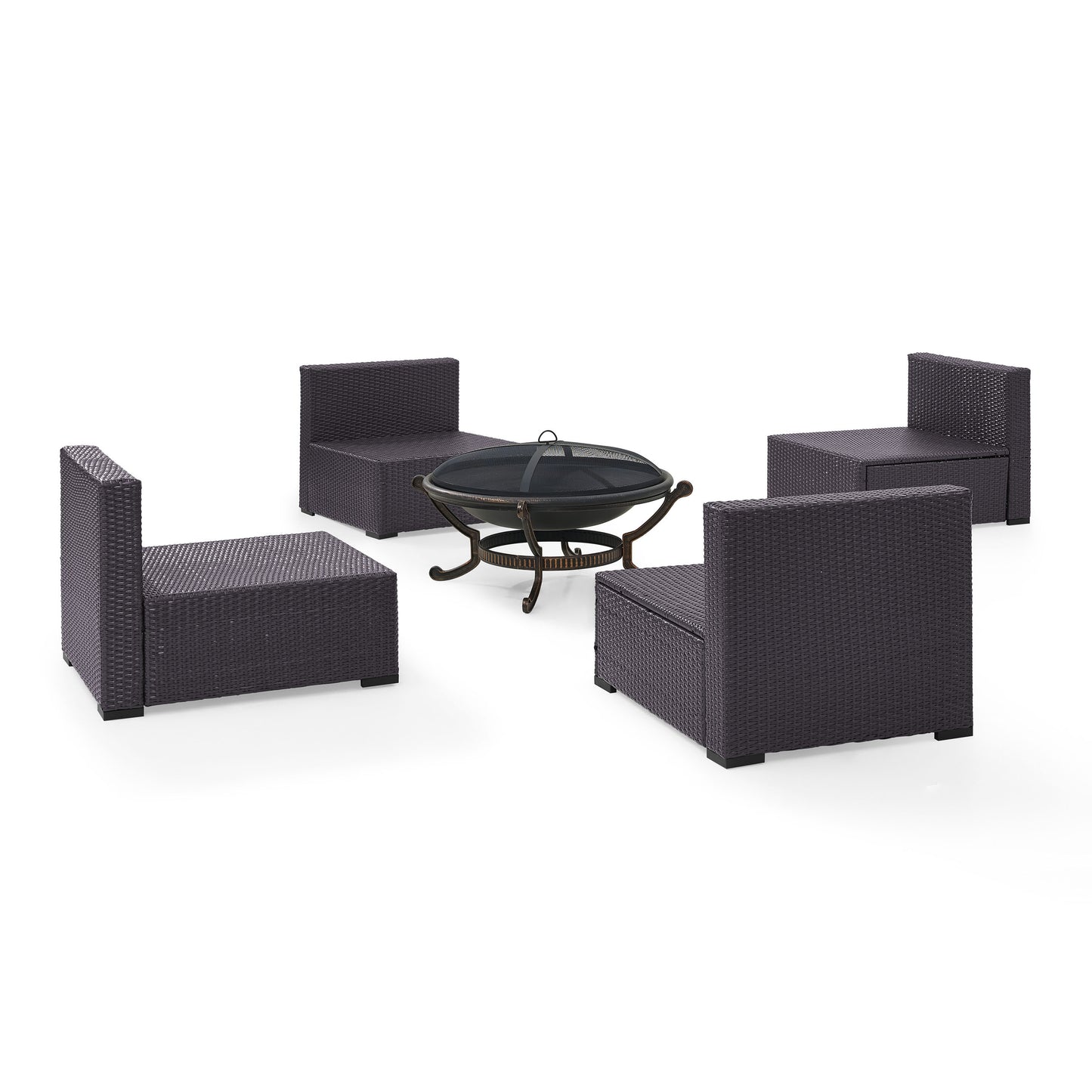 Biscayne 5Pc Outdoor Wicker Conversation Set W/Fire Pit Mocha/Brown - Ashland Firepit & 4 Armless Chairs