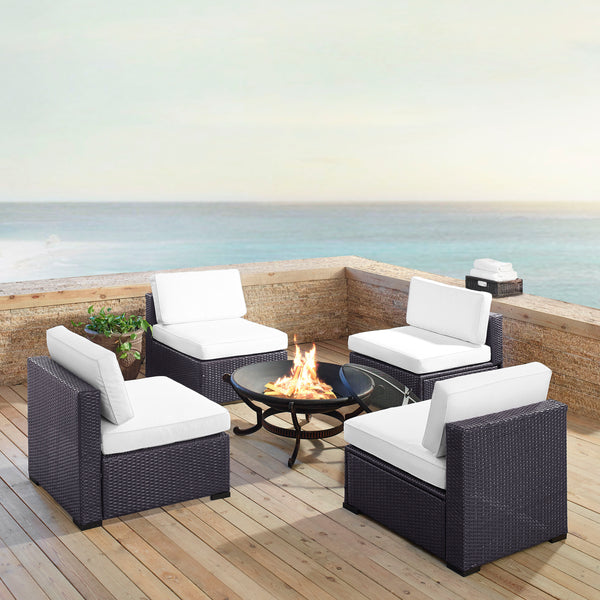 Biscayne 5Pc Outdoor Wicker Conversation Set W/Fire Pit White/Brown - Ashland Firepit & 4 Armless Chairs