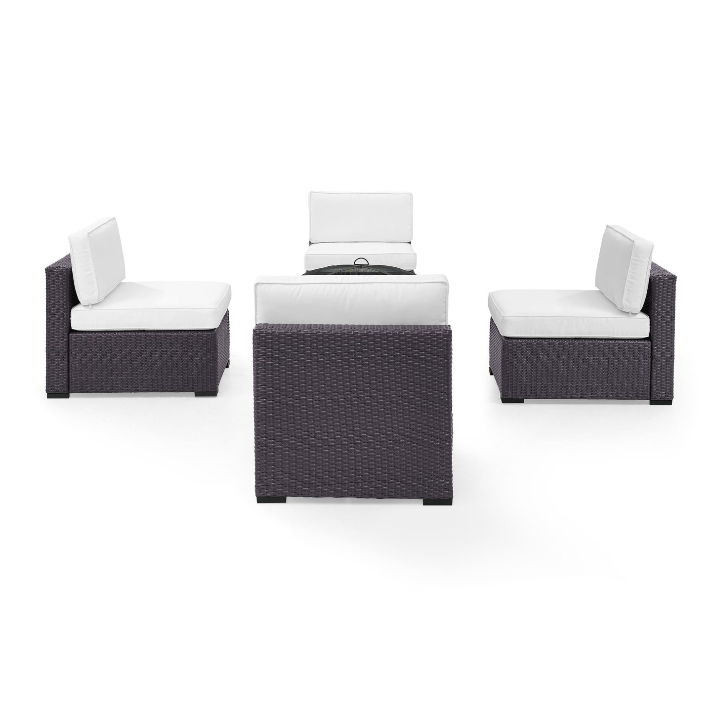 Biscayne 5Pc Outdoor Wicker Conversation Set W/Fire Pit White/Brown - Ashland Firepit & 4 Armless Chairs