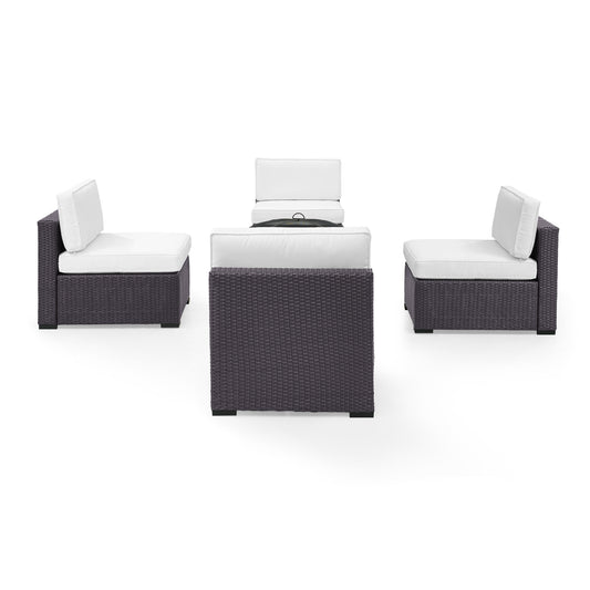 Biscayne 5Pc Outdoor Wicker Conversation Set W/Fire Pit White/Brown - Ashland Firepit & 4 Armless Chairs