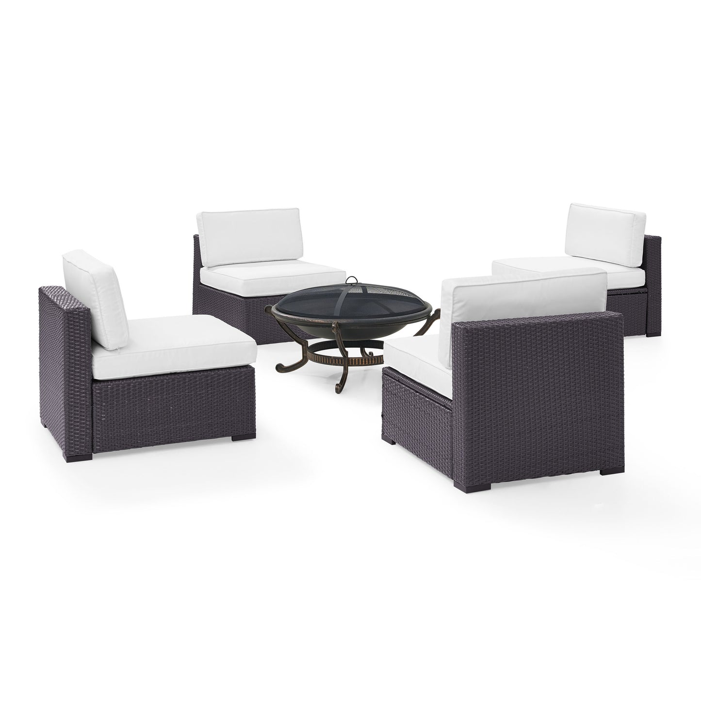 Biscayne 5Pc Outdoor Wicker Conversation Set W/Fire Pit White/Brown - Ashland Firepit & 4 Armless Chairs