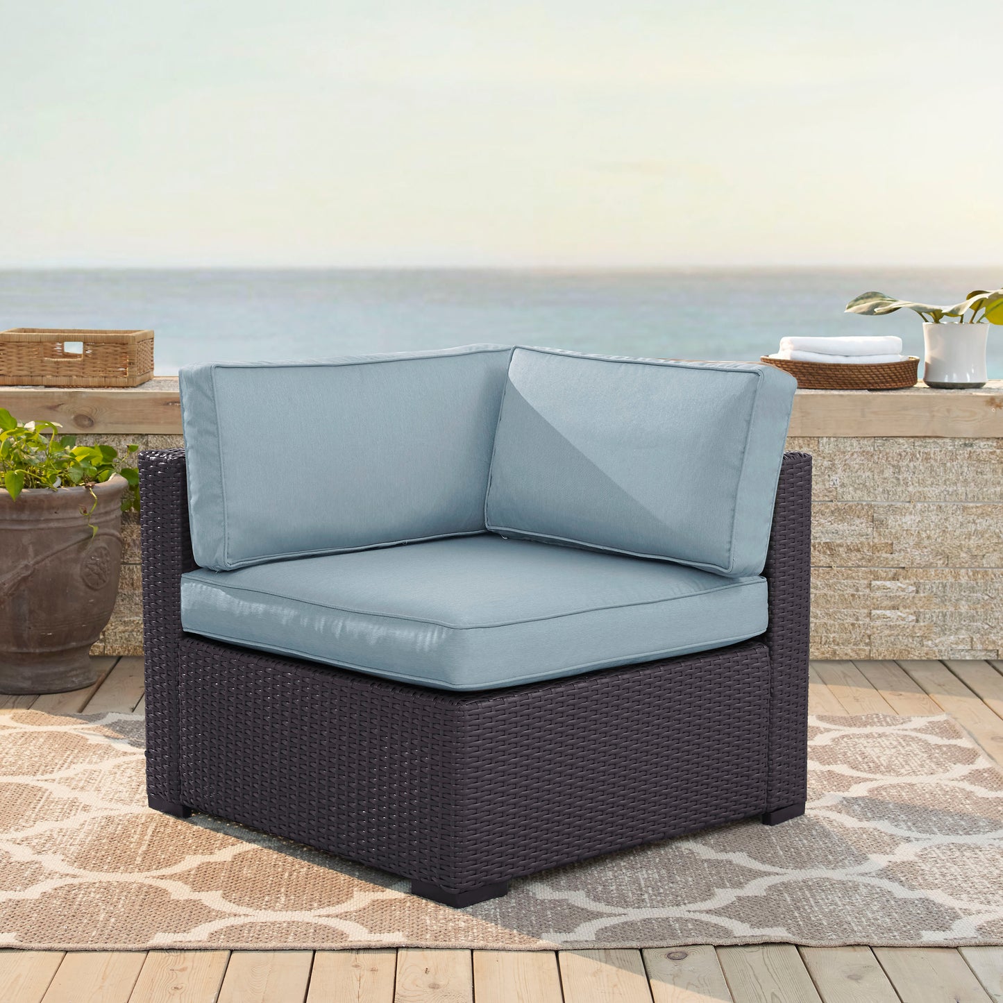 Biscayne Outdoor Wicker Corner Chair Mist/Brown