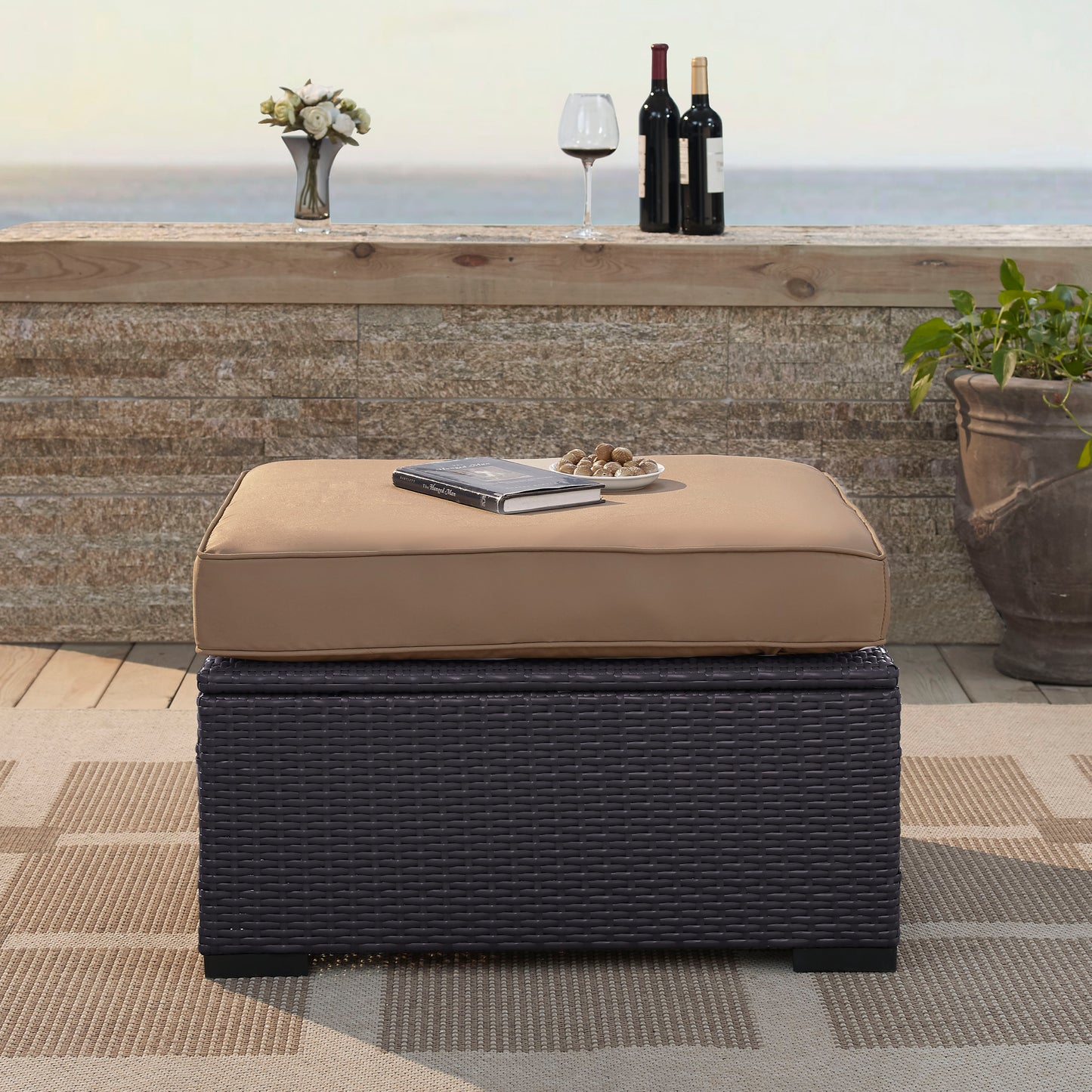 Biscayne Outdoor Wicker Ottoman Mocha/Brown