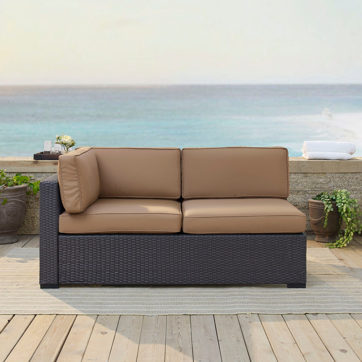 Biscayne Outdoor Wicker Sectional Loveseat Mocha/Brown