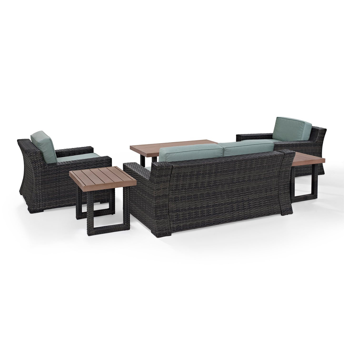 Beaufort 6Pc Outdoor Wicker Conversation Set Mist/Brown - Loveseat, Coffee Table, 2 Chairs, & 2 Side Tables