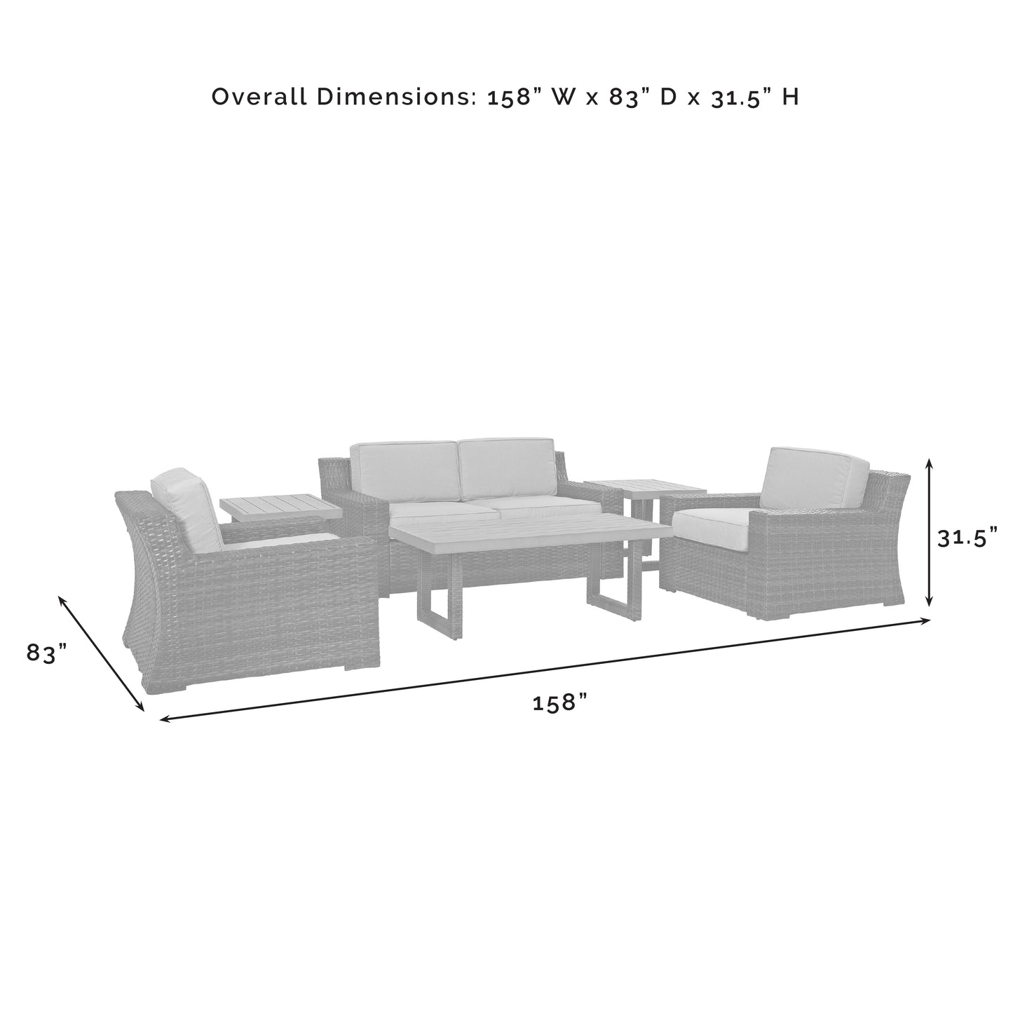 Beaufort 6Pc Outdoor Wicker Conversation Set Mist/Brown - Loveseat, Coffee Table, 2 Chairs, & 2 Side Tables