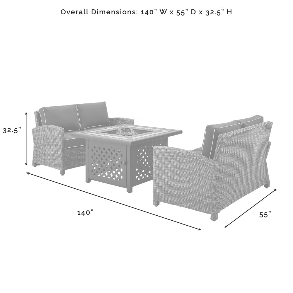 Bradenton 3Pc Outdoor Wicker Conversation Set W/Fire Table Navy/Weathered Brown - Tucson Fire Table & 2 Loveseats