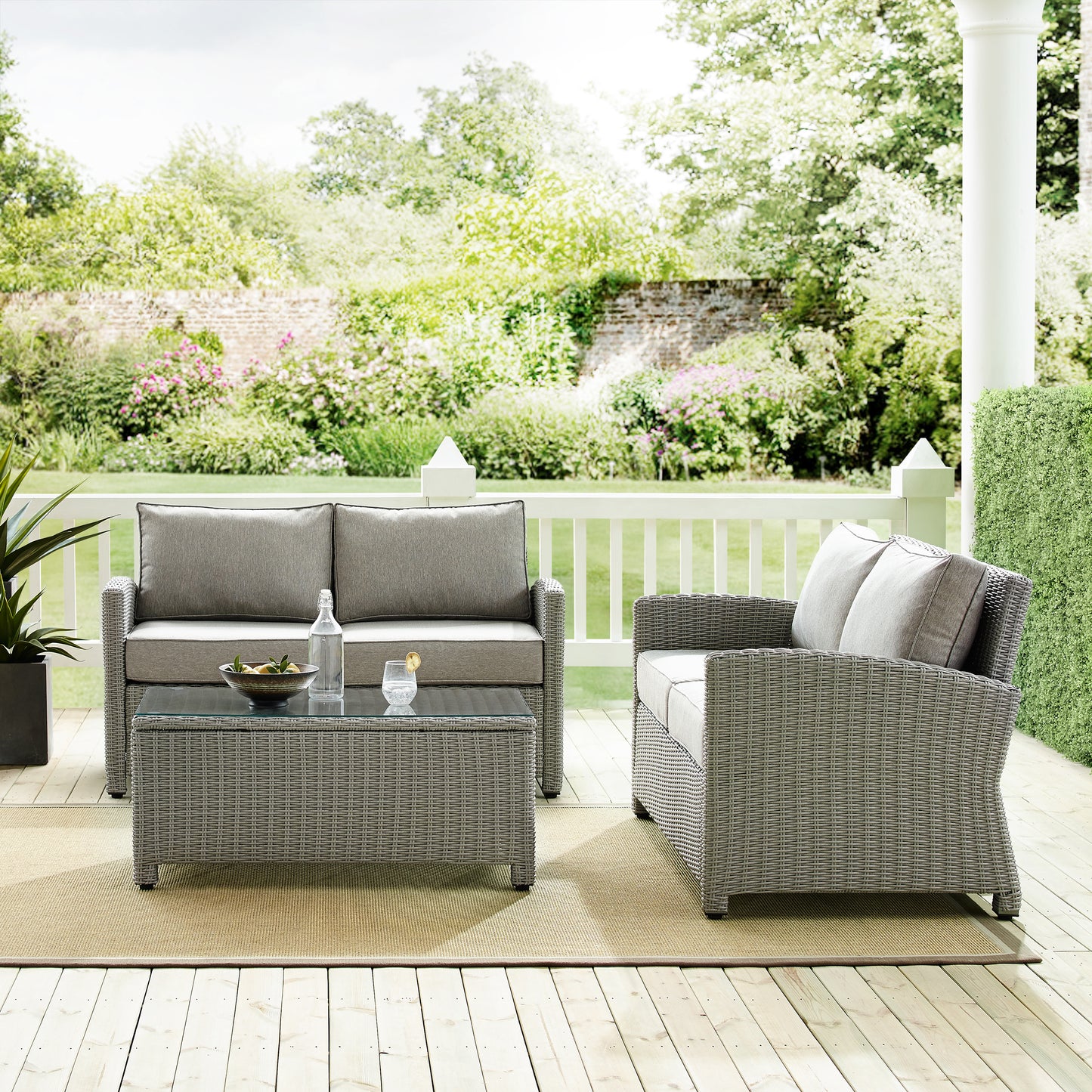 Bradenton 3Pc Outdoor Wicker Conversation Set Gray/Gray - Coffee Table & 2 Loveseats