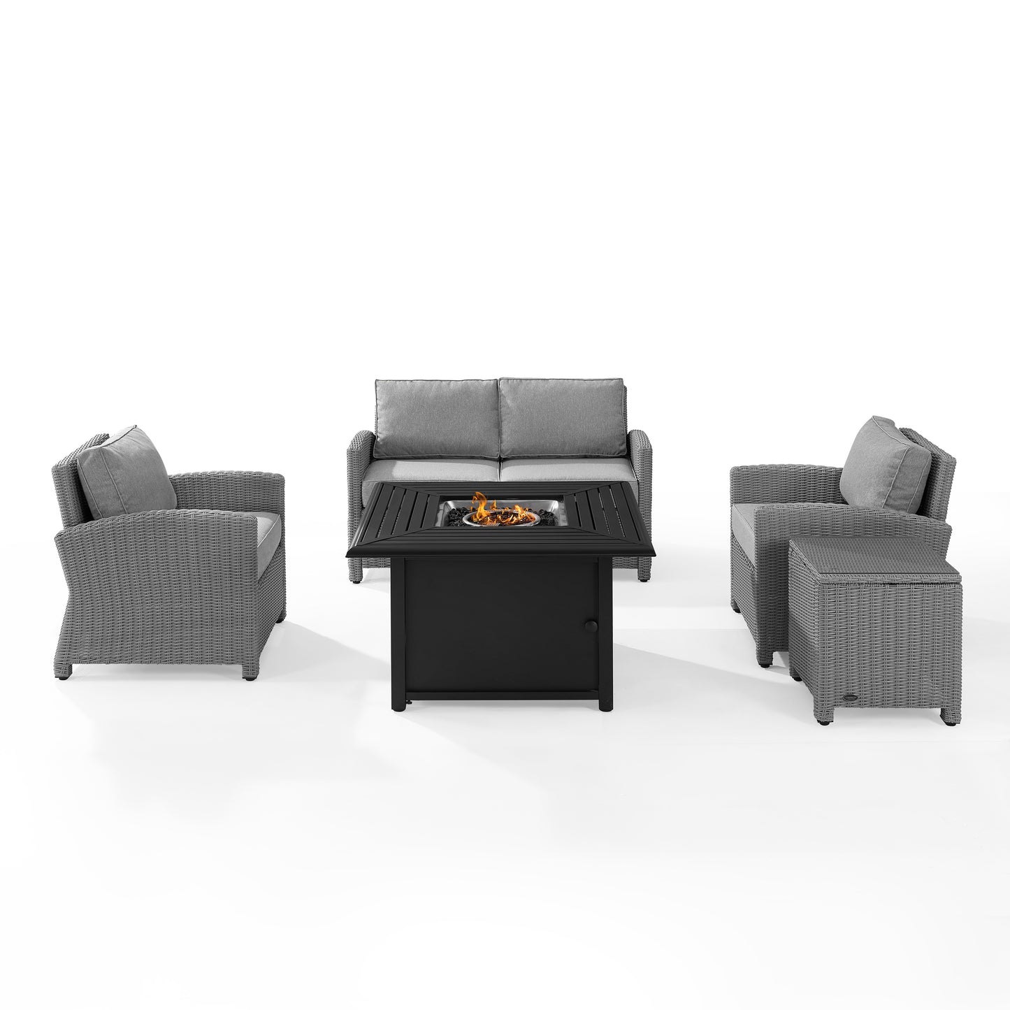 Bradenton 5Pc Wicker Sofa Set W/Fire Table Gray/Gray - Sofa, Dante Fire Table, Side Table, & 2 Arm Chairs