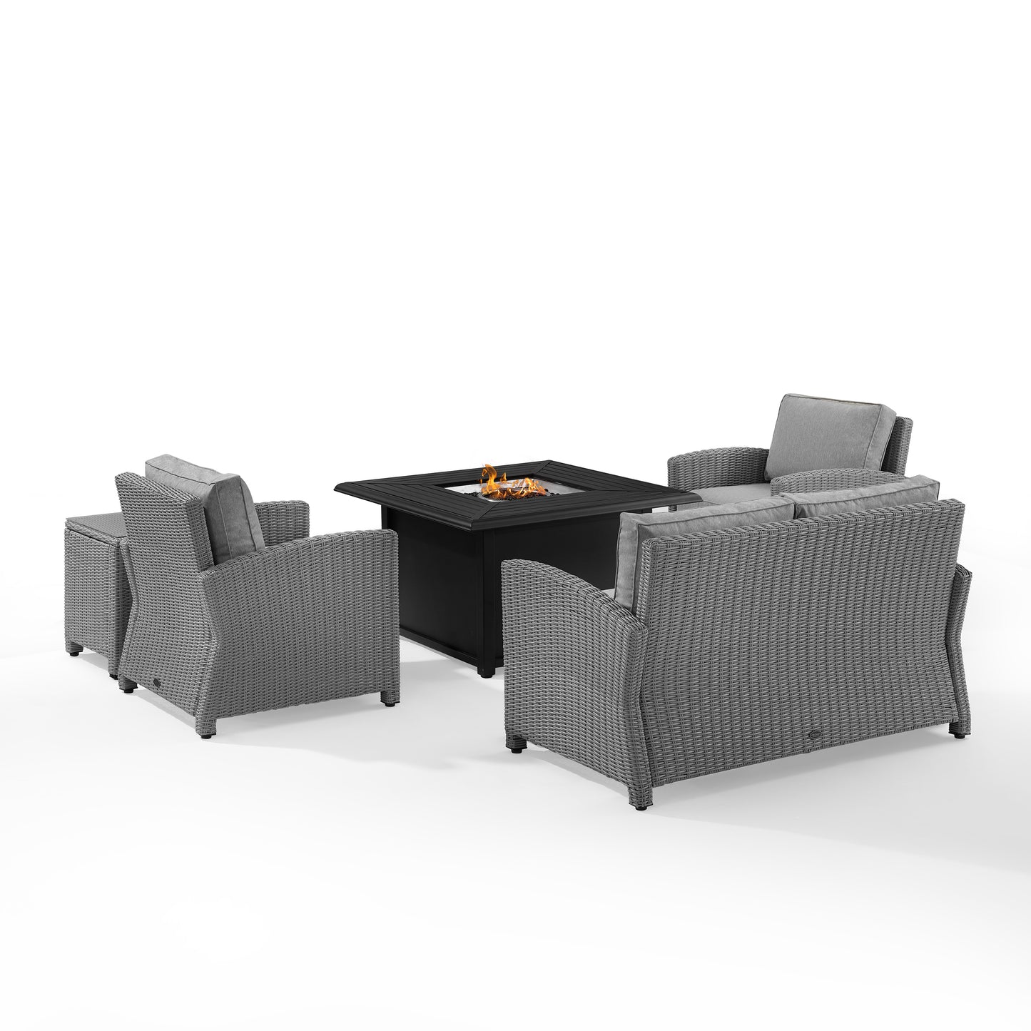 Bradenton 5Pc Wicker Sofa Set W/Fire Table Gray/Gray - Sofa, Dante Fire Table, Side Table, & 2 Arm Chairs