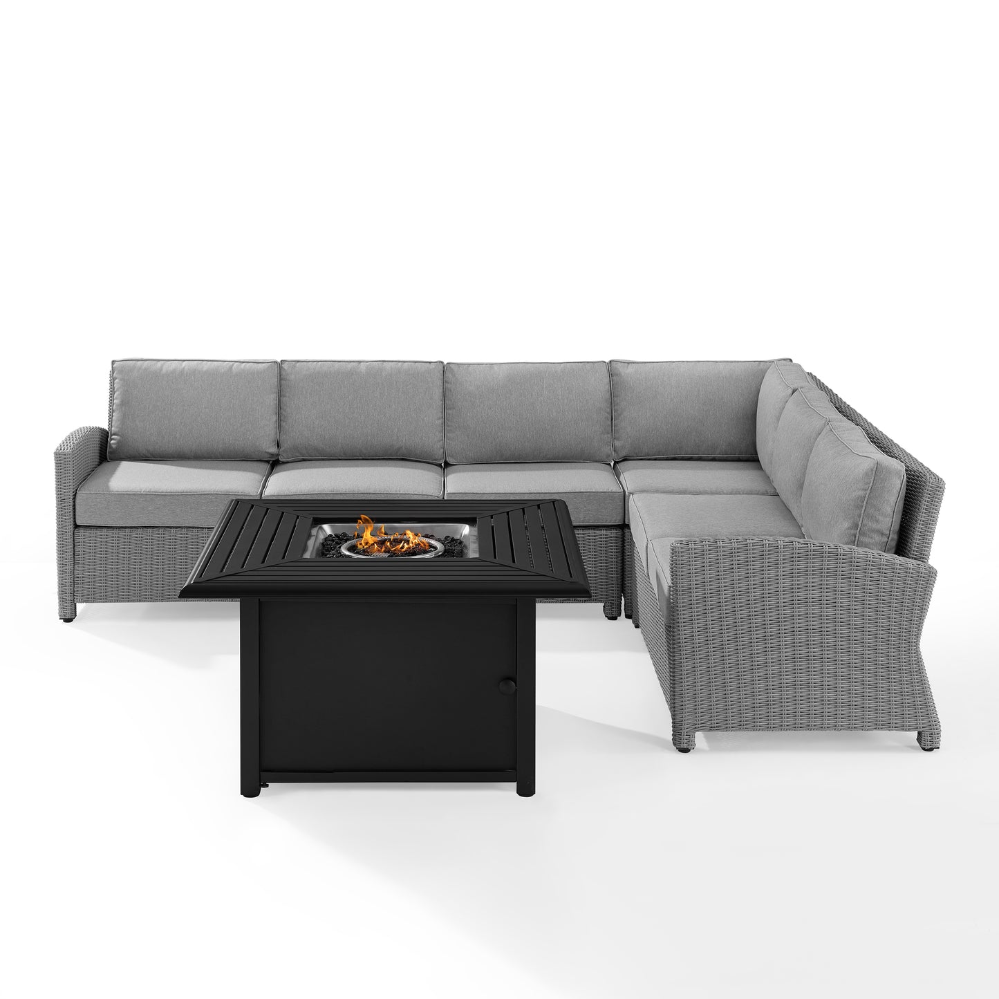 Bradenton 5Pc Wicker Sectional Set W/Fire Table Gray/Gray - Right Corner Loveseat, Left Corner Loveseat, Center Chair, Corner Chair, & Dante Fire Table