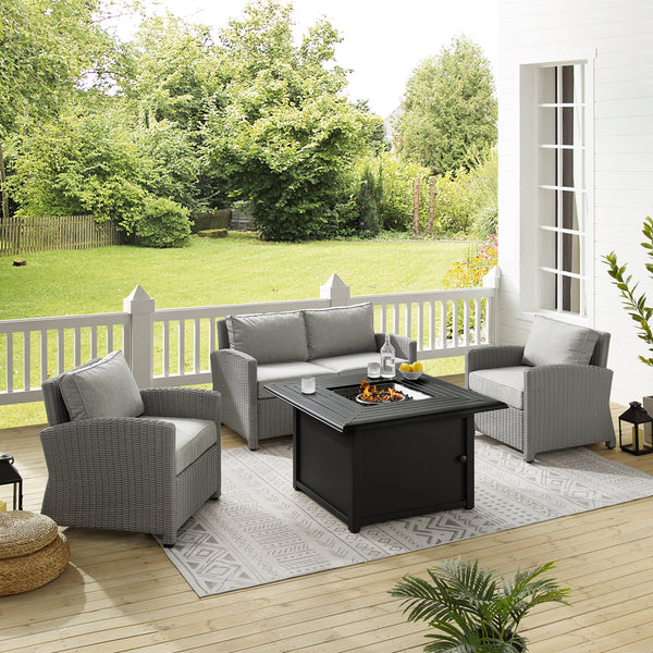 Bradenton 4Pc Wicker Convers Set W/Fire Table Gray/Gray - Loveseat, Dante Fire Table, & 2 Armchairs