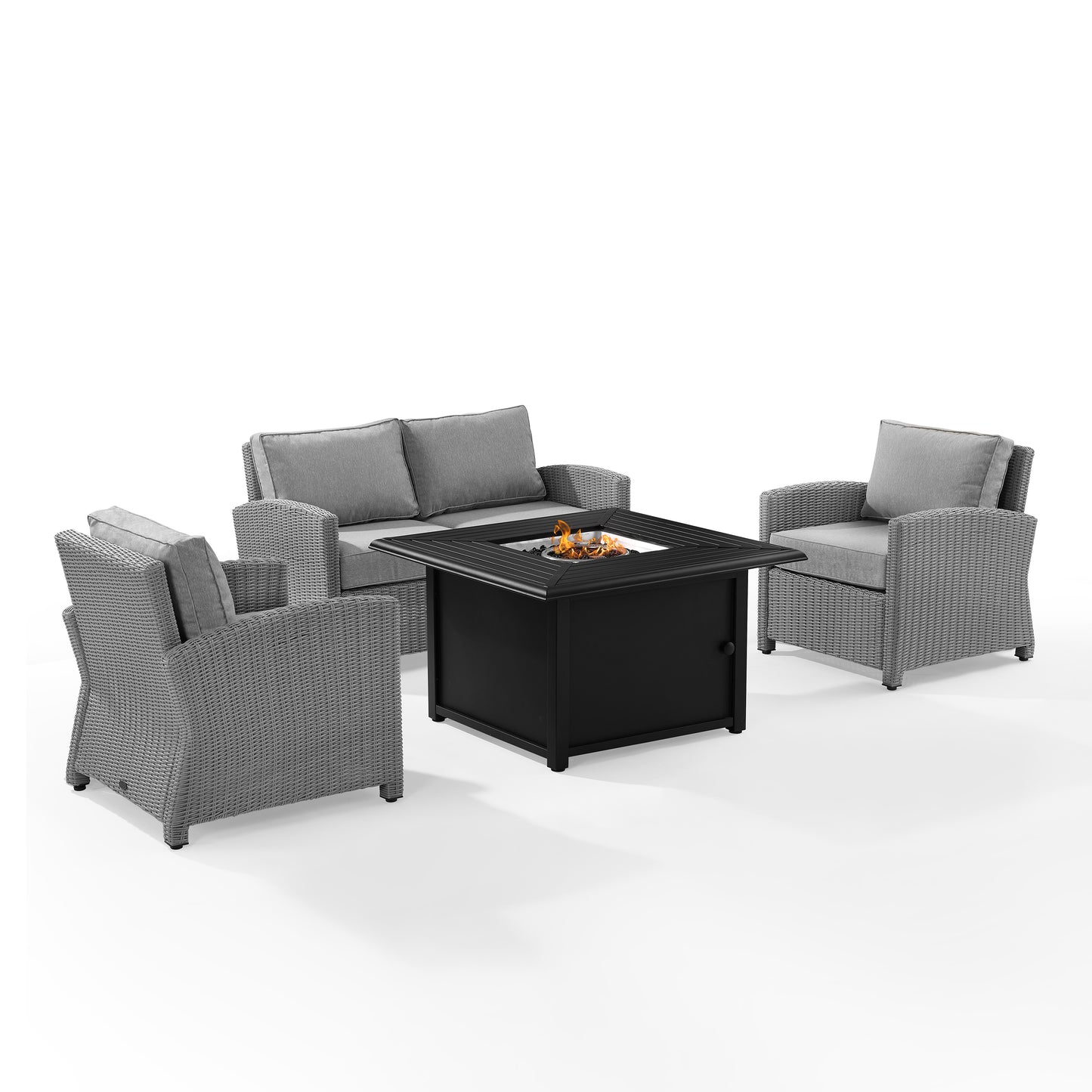 Bradenton 4Pc Wicker Convers Set W/Fire Table Gray/Gray - Loveseat, Dante Fire Table, & 2 Armchairs