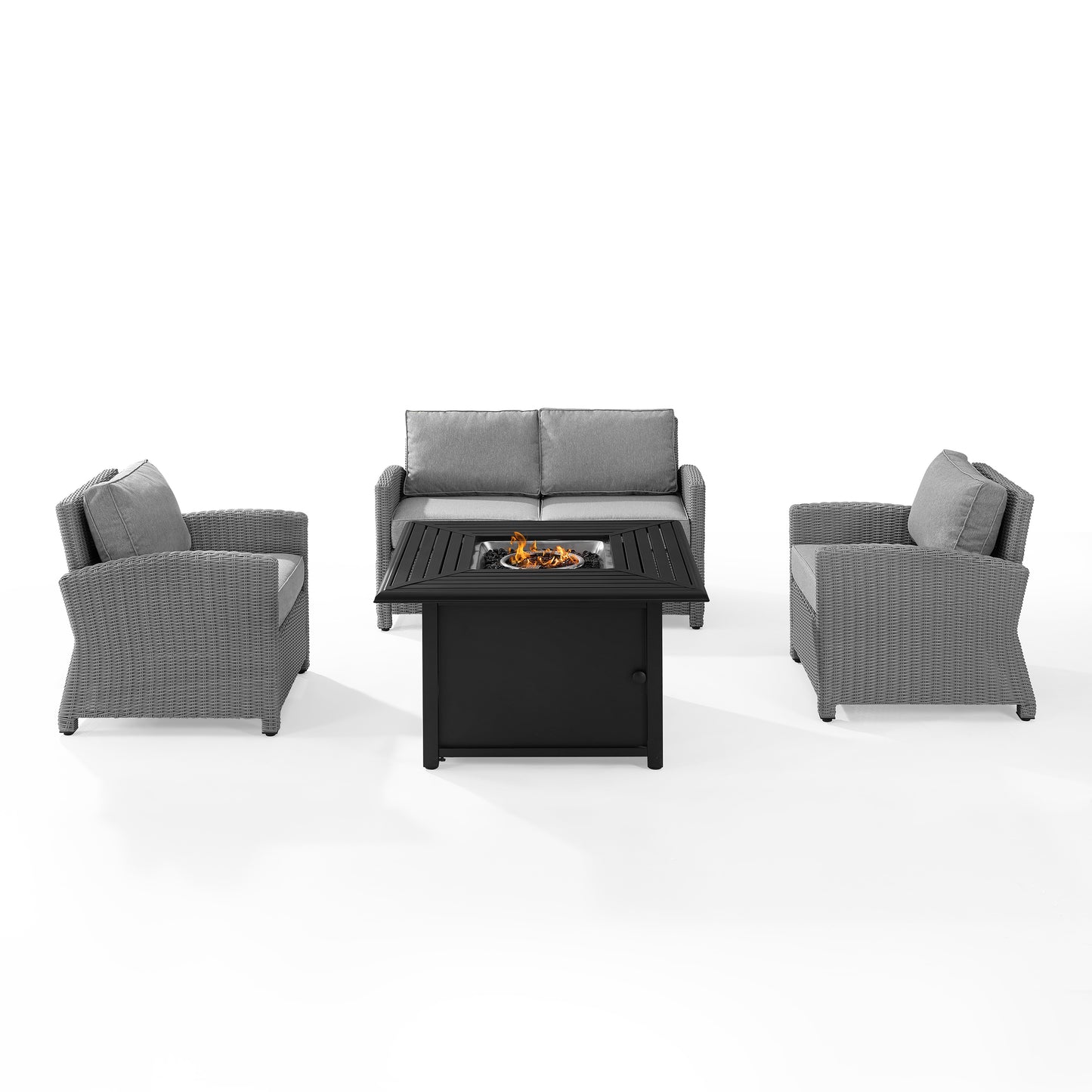 Bradenton 4Pc Wicker Convers Set W/Fire Table Gray/Gray - Loveseat, Dante Fire Table, & 2 Armchairs