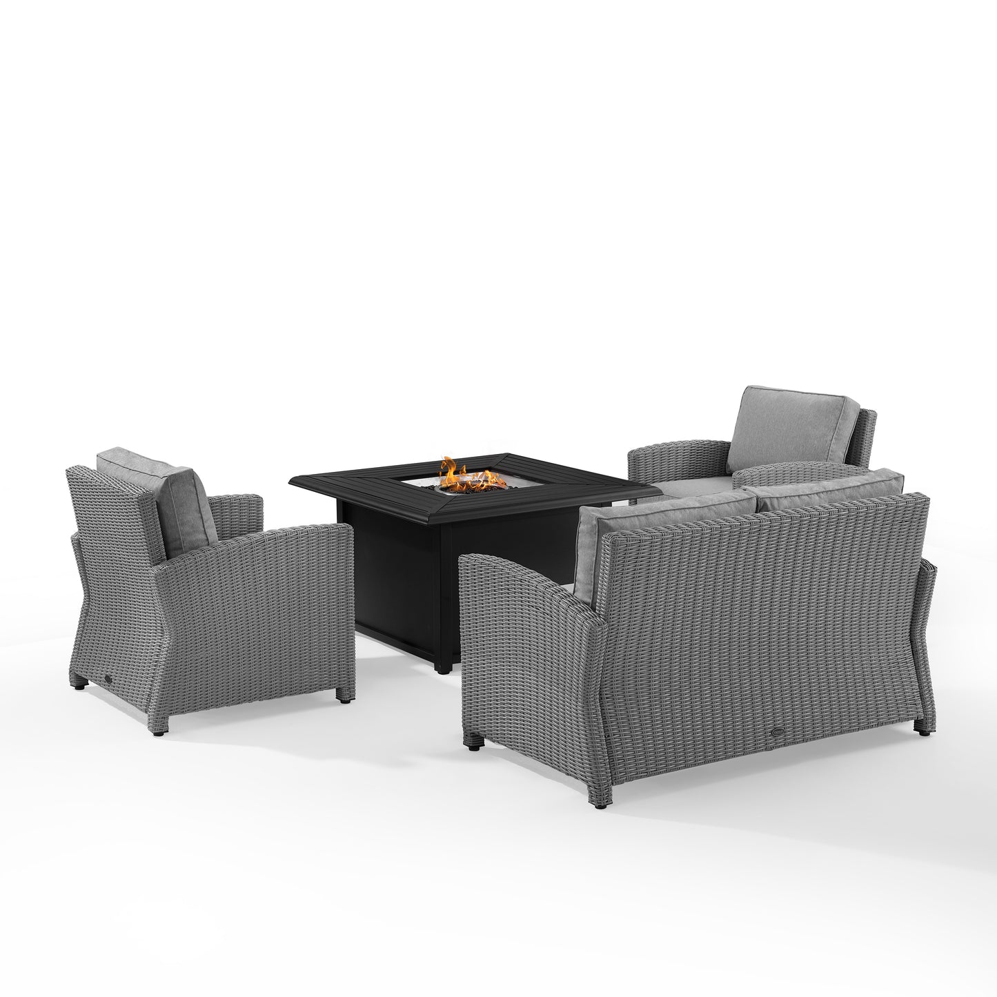 Bradenton 4Pc Wicker Convers Set W/Fire Table Gray/Gray - Loveseat, Dante Fire Table, & 2 Armchairs