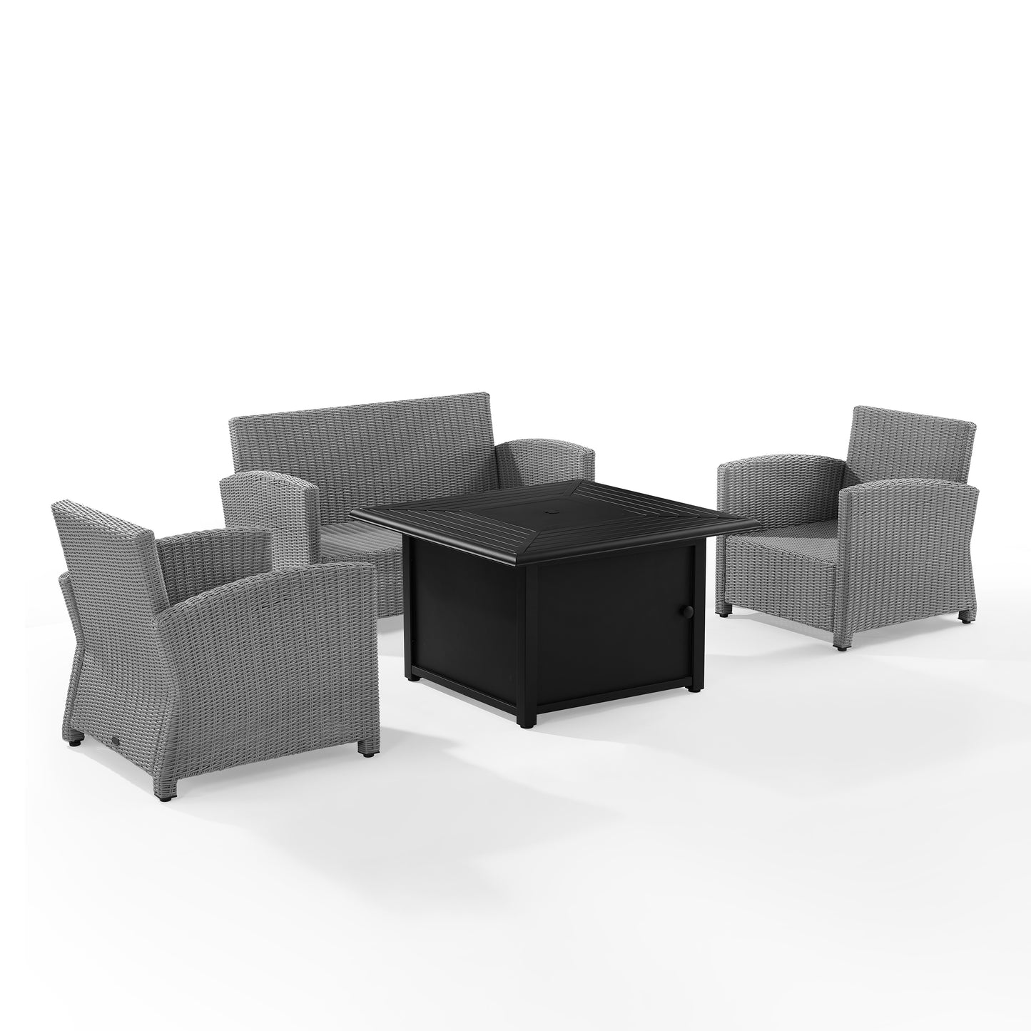 Bradenton 4Pc Wicker Convers Set W/Fire Table Gray/Gray - Loveseat, Dante Fire Table, & 2 Armchairs