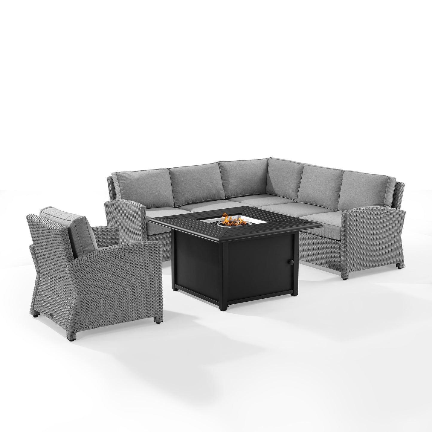 Bradenton 5Pc Wicker Sectional Set W/Fire Table Gray/Gray - Right Corner Loveseat, Left Corner Loveseat, Corner Chair, Arm Chair, & Dante Fire Table