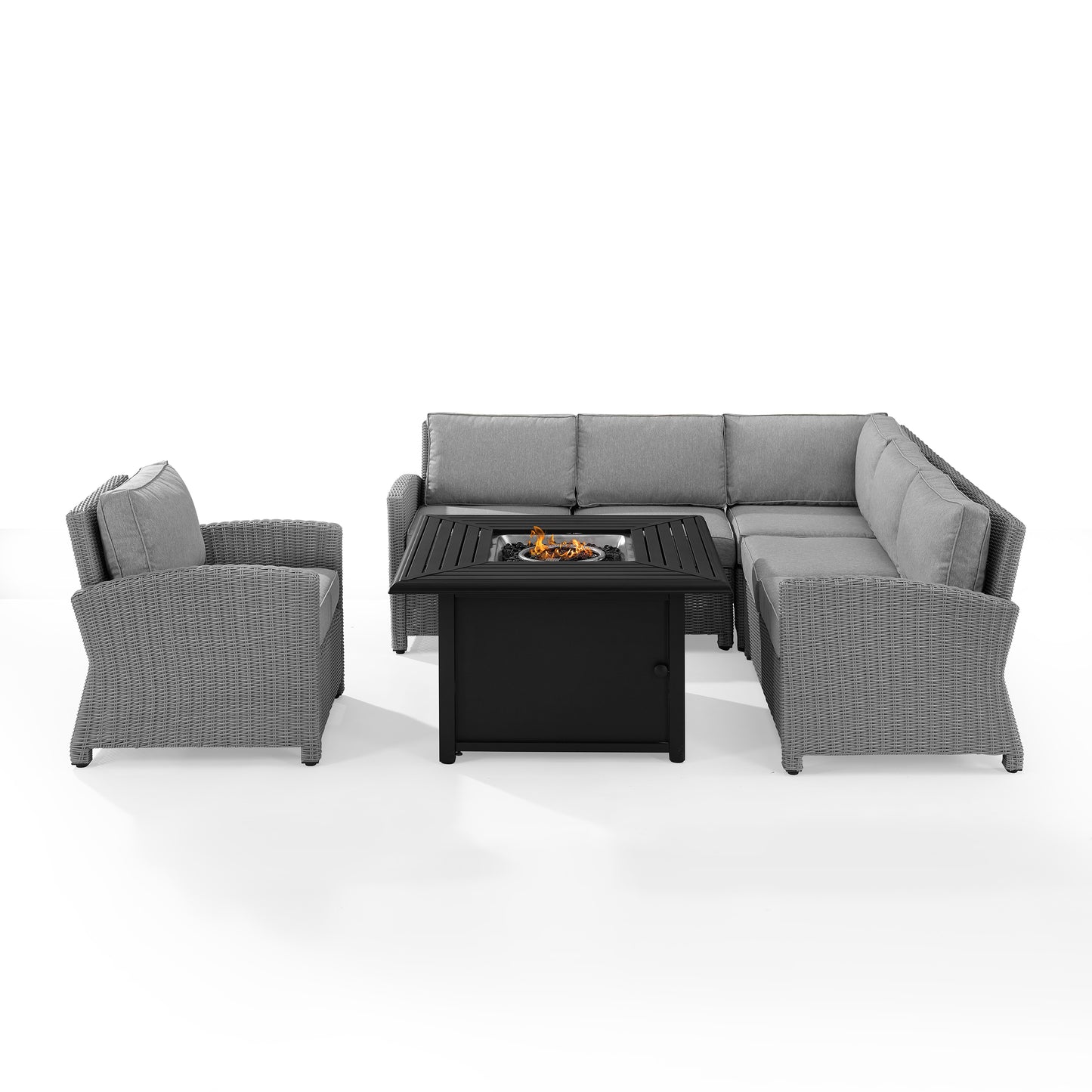 Bradenton 5Pc Wicker Sectional Set W/Fire Table Gray/Gray - Right Corner Loveseat, Left Corner Loveseat, Corner Chair, Arm Chair, & Dante Fire Table