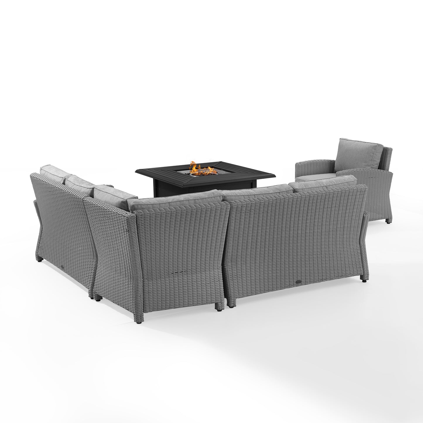 Bradenton 5Pc Wicker Sectional Set W/Fire Table Gray/Gray - Right Corner Loveseat, Left Corner Loveseat, Corner Chair, Arm Chair, & Dante Fire Table