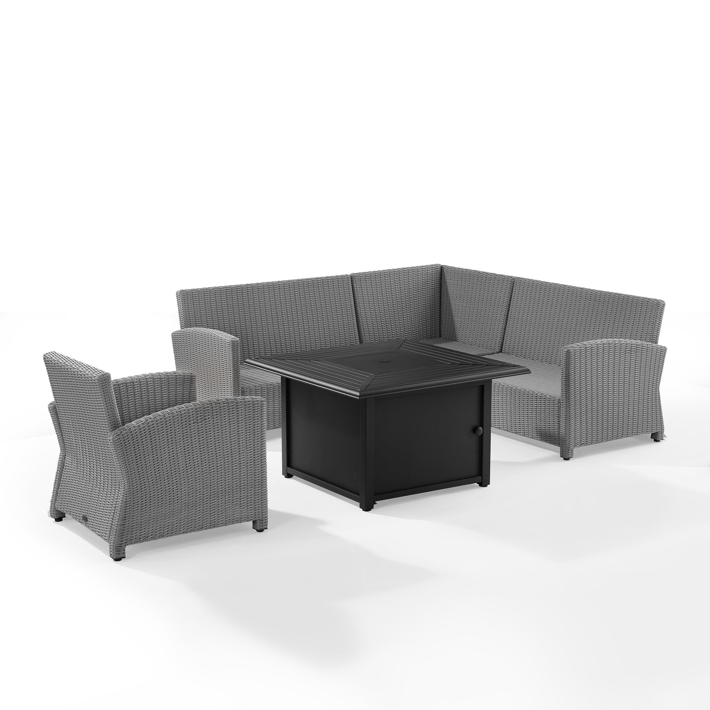 Bradenton 5Pc Wicker Sectional Set W/Fire Table Gray/Gray - Right Corner Loveseat, Left Corner Loveseat, Corner Chair, Arm Chair, & Dante Fire Table