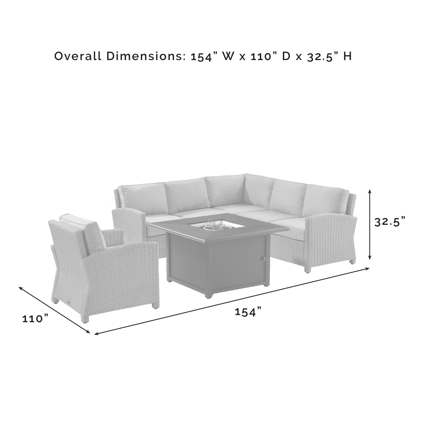 Bradenton 5Pc Wicker Sectional Set W/Fire Table Gray/Gray - Right Corner Loveseat, Left Corner Loveseat, Corner Chair, Arm Chair, & Dante Fire Table