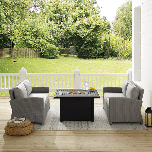 Bradenton 3Pc Wicker Loveseat Set W/Fire Table Gray/Gray - Dante Fire Table & 2 Loveseats