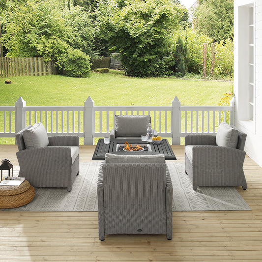 Bradenton 5Pc Wicker Convers Set W/Fire Table Gray/Gray - Dante Fire Table & 4 Arm Chairs