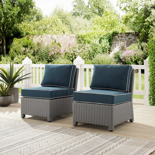 Bradenton 2Pc Outdoor Wicker Chair Set Navy/Gray - 2 Armless Chairs