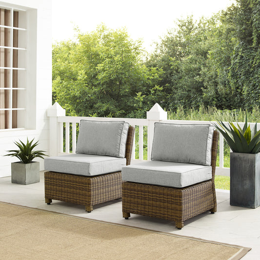 Bradenton 2Pc Outdoor Wicker Chair Set Gray/Weathered Brown - 2 Armless Chairs