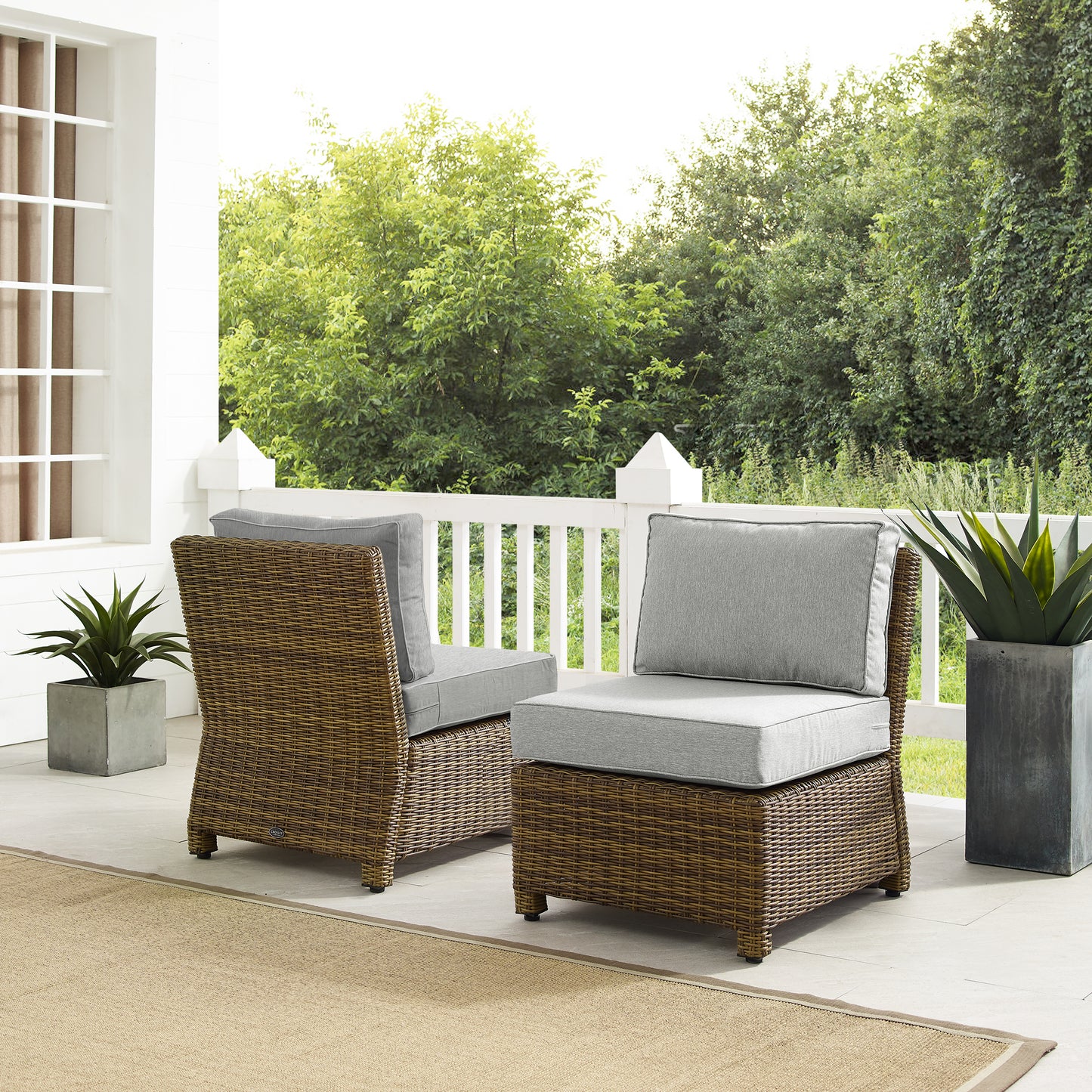 Bradenton 2Pc Outdoor Wicker Chair Set Gray/Weathered Brown - 2 Armless Chairs