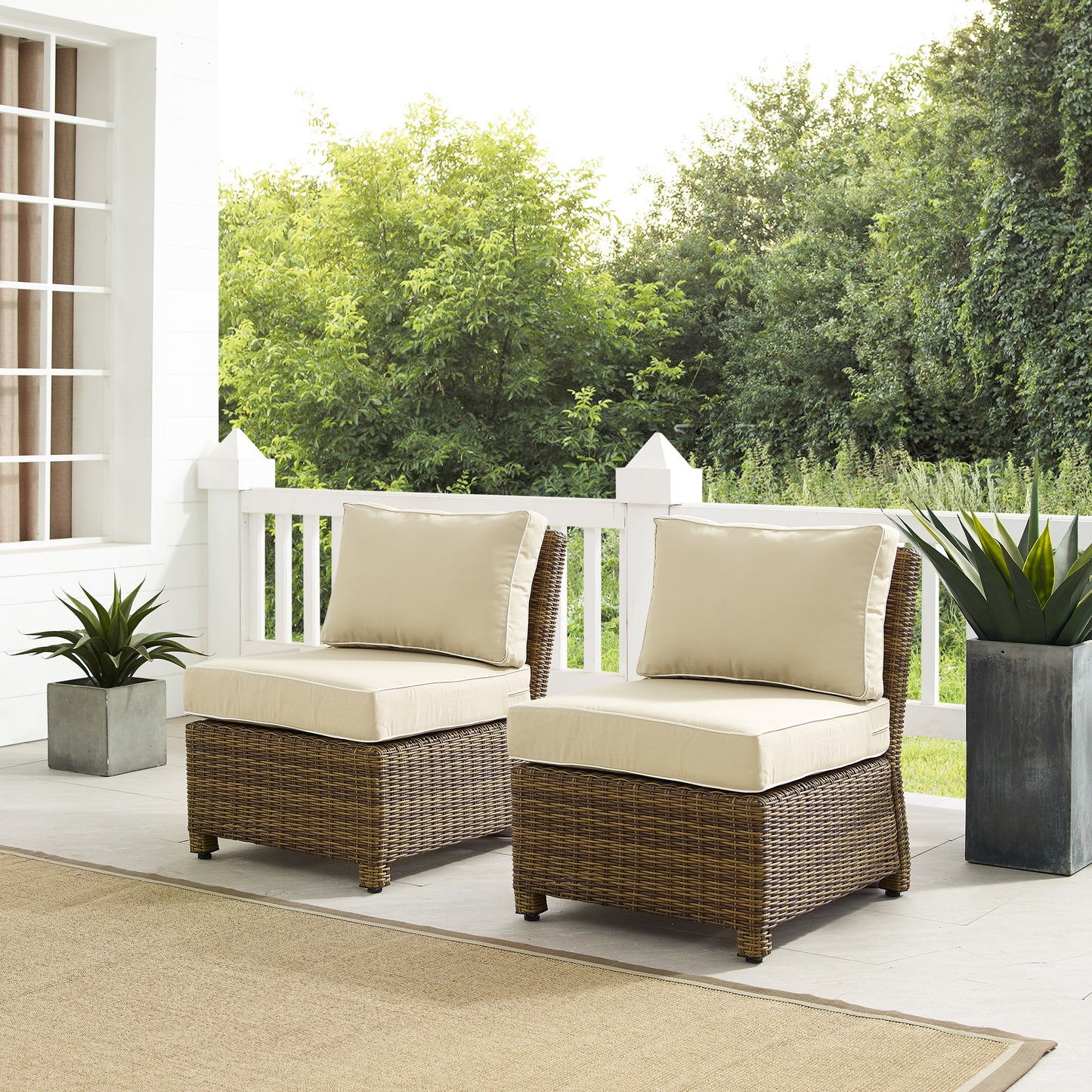 Bradenton 2Pc Outdoor Wicker Chair Set Sand/Weathered Brown - 2 Armless Chairs