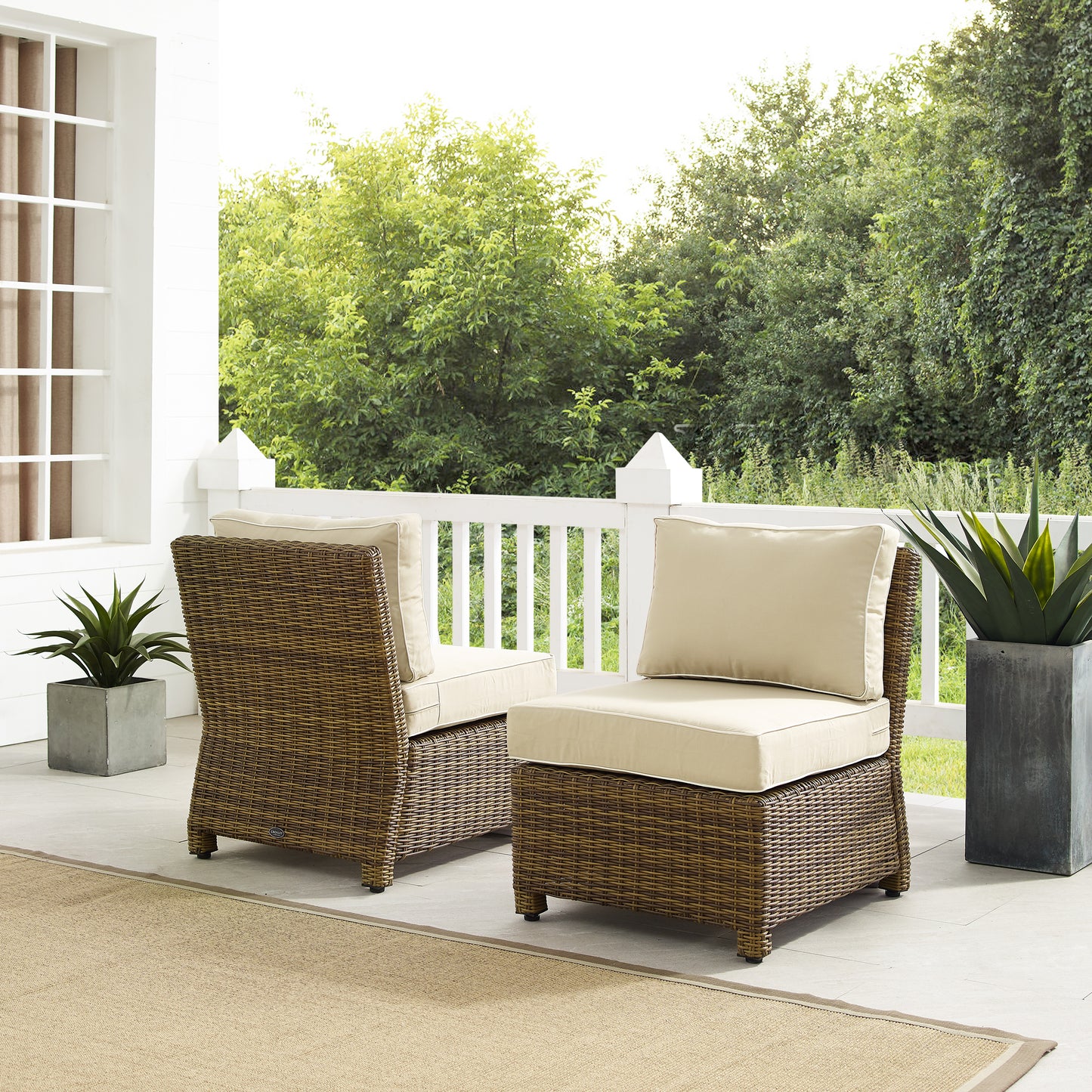 Bradenton 2Pc Outdoor Wicker Chair Set Sand/Weathered Brown - 2 Armless Chairs