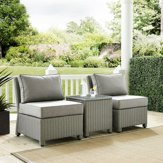 Bradenton 3Pc Outdoor Wicker Chair Set Bradenton Gray Outdoor Wicker - Side Table & 2 Armless Chairs