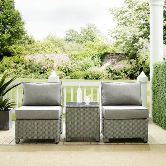 Bradenton 3Pc Outdoor Wicker Chair Set Bradenton Gray Outdoor Wicker - Side Table & 2 Armless Chairs