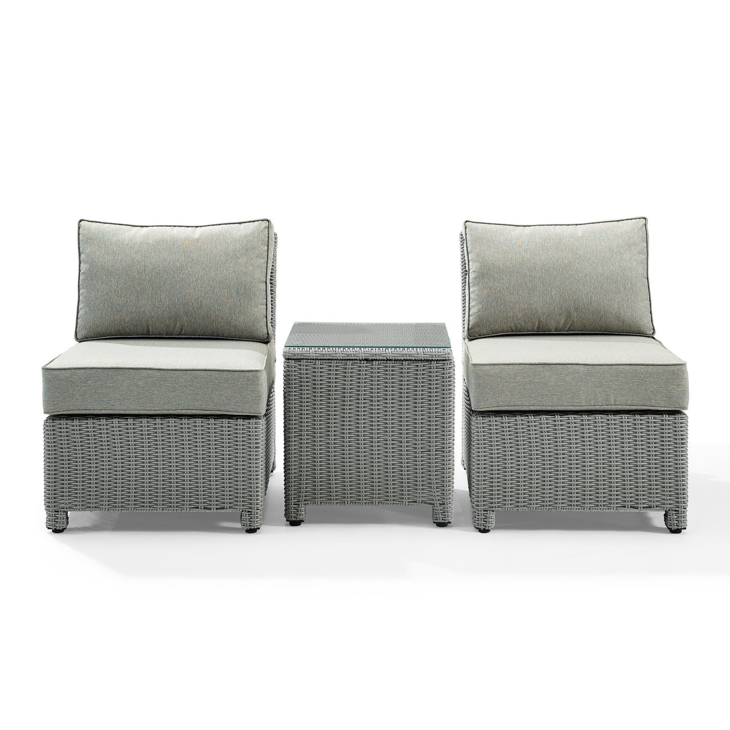 Bradenton 3Pc Outdoor Wicker Chair Set Bradenton Gray Outdoor Wicker - Side Table & 2 Armless Chairs