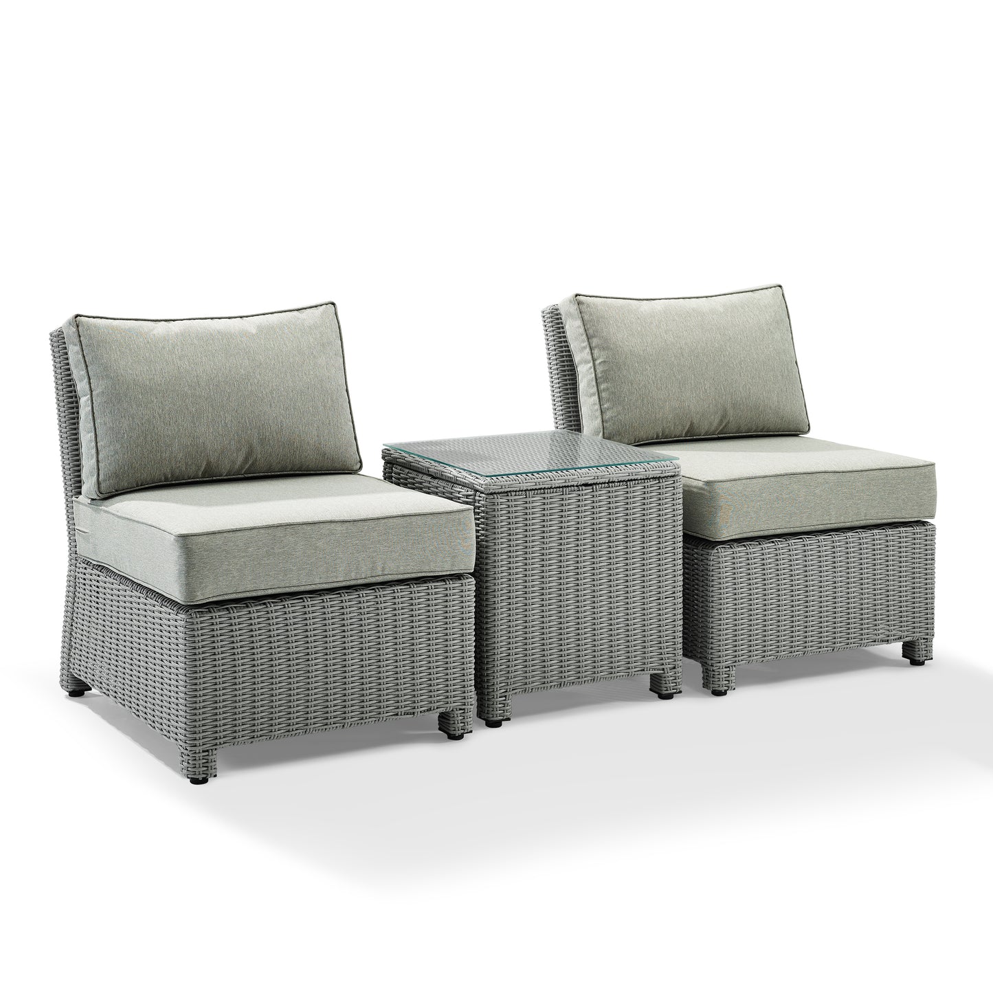 Bradenton 3Pc Outdoor Wicker Chair Set Bradenton Gray Outdoor Wicker - Side Table & 2 Armless Chairs