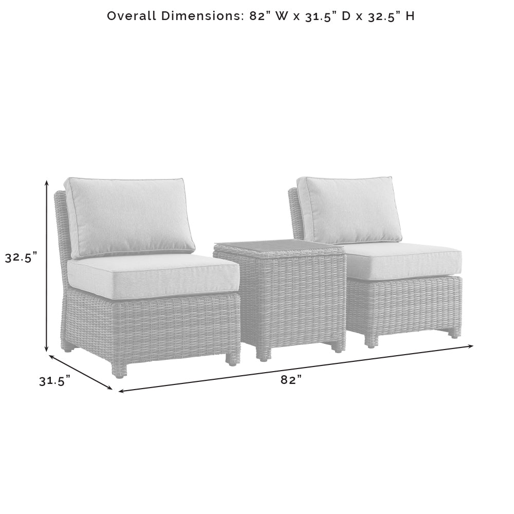 Bradenton 3Pc Outdoor Wicker Chair Set Bradenton Gray Outdoor Wicker - Side Table & 2 Armless Chairs