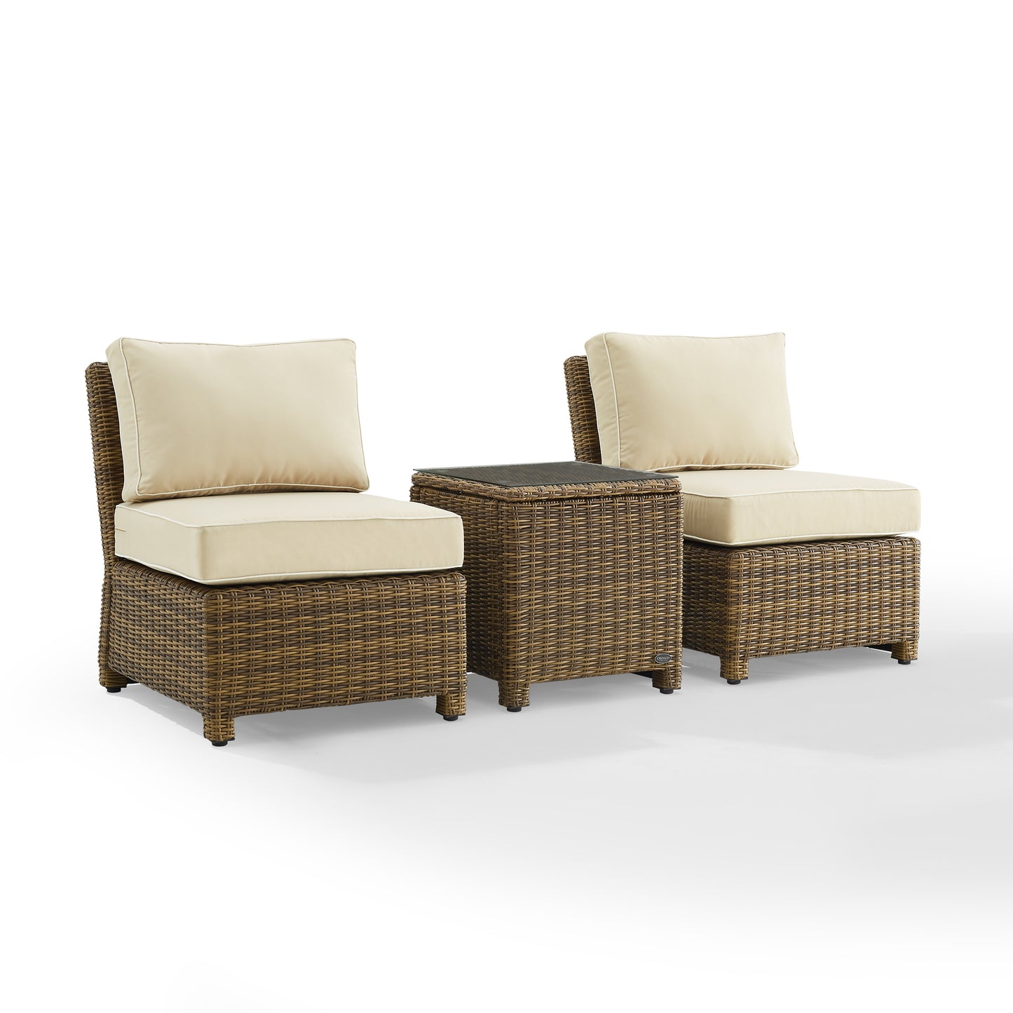 Bradenton 3Pc Outdoor Wicker Chair Set Sand/ Weathered Brown - Side Table & 2 Armless Chairs