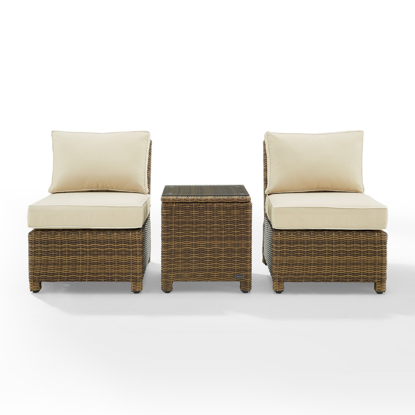 Bradenton 3Pc Outdoor Wicker Chair Set Sand/ Weathered Brown - Side Table & 2 Armless Chairs