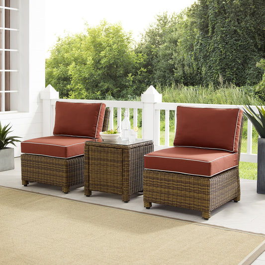 Bradenton 3Pc Outdoor Wicker Chair Set Sangria /Weathered Brown - Side Table & 2 Armless Chairs