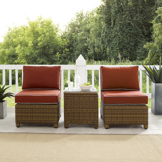 Bradenton 3Pc Outdoor Wicker Chair Set Sangria /Weathered Brown - Side Table & 2 Armless Chairs