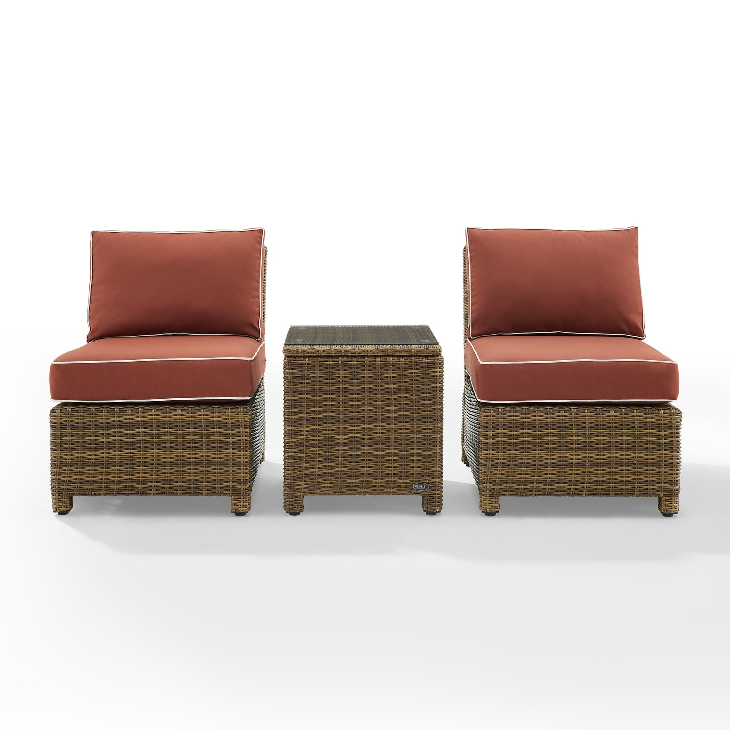 Bradenton 3Pc Outdoor Wicker Chair Set Sangria /Weathered Brown - Side Table & 2 Armless Chairs