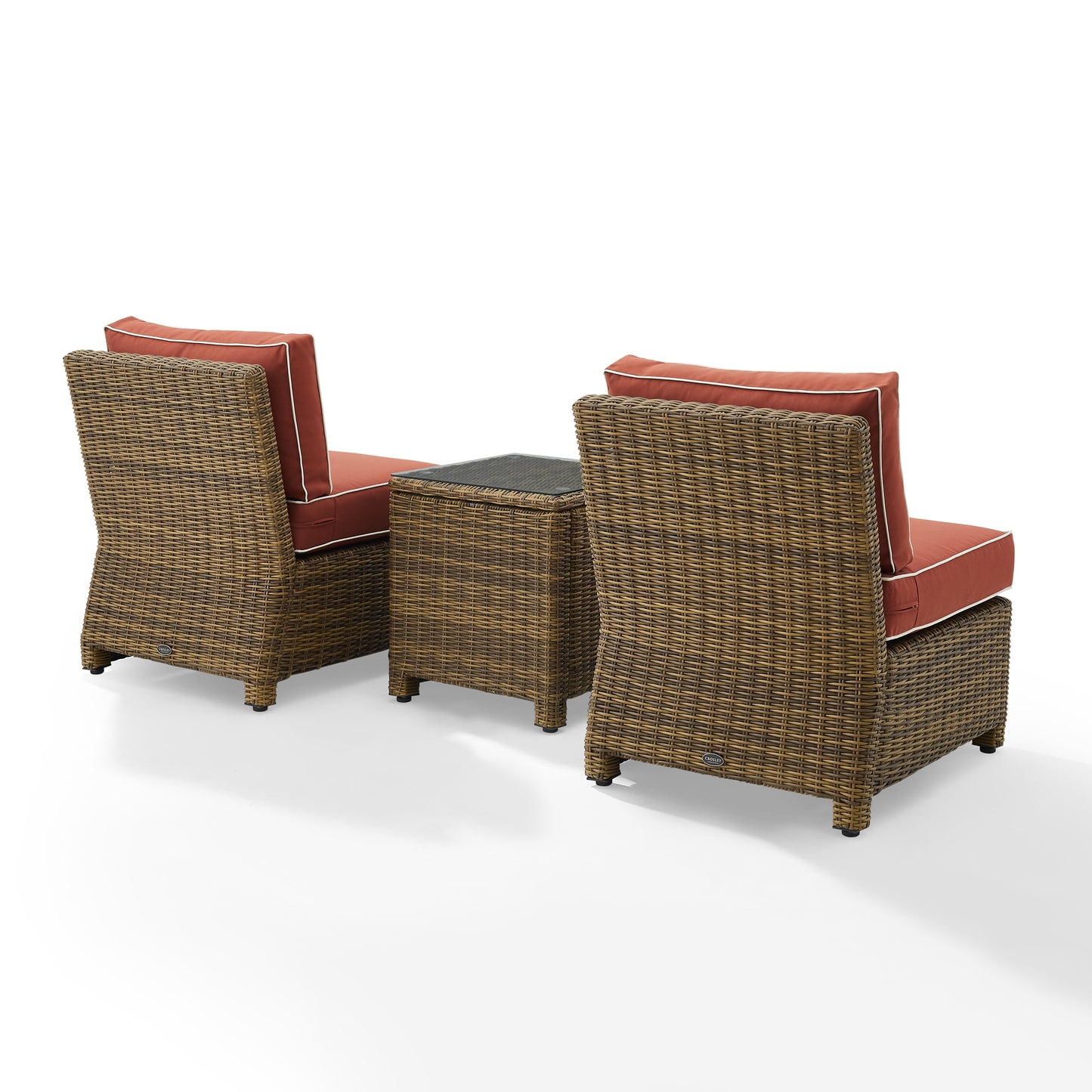 Bradenton 3Pc Outdoor Wicker Chair Set Sangria /Weathered Brown - Side Table & 2 Armless Chairs